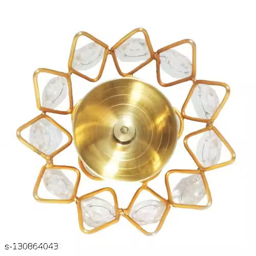 Brass Diya for Puja Crystal Deepak Diwali Decor Akhand Diya Small Pooja Articles (3 Inches)