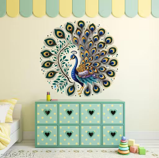 Ridit Creation ™ peacock painting Waterproof PVC Vinyl Decorative Wall Sticker For Living Room, Bedroom, Office
