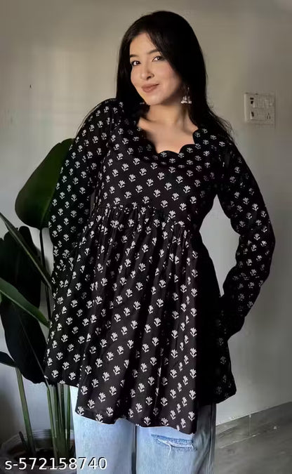 Printed Rayon fancy neck Cotton Top Short Kurti for womens Printed short top