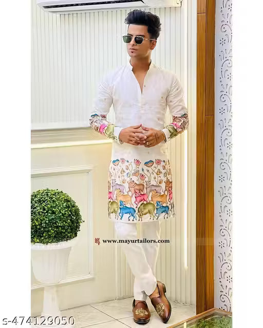 Divine Lotus Embroidered Kurta/Kurta for men