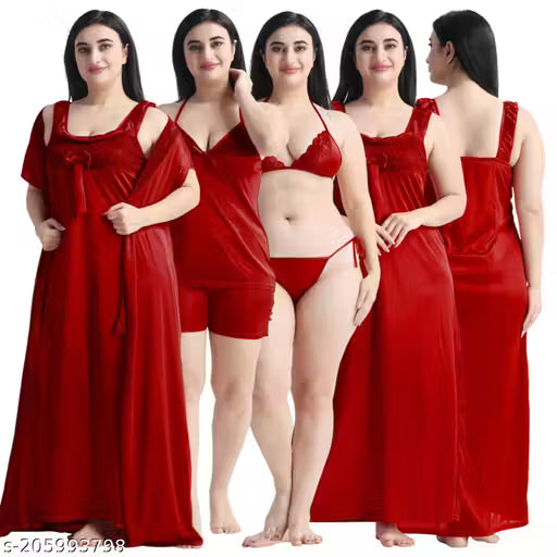 Women's nighties 6 pic nighty with Robe nicker-top Bikini soft/Comfortable all night Sleepwear