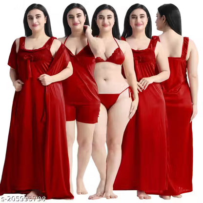 Women's nighties 6 pic nighty with Robe nicker-top Bikini soft/Comfortable all night Sleepwear