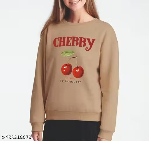 Women Sweatshirts Cherry Design Cream