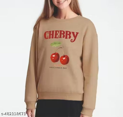 Women Sweatshirts Cherry Design Cream