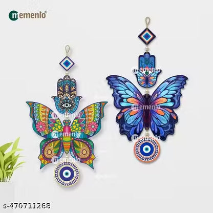Memento New Trending Wooden Butterfly Evil Eye Hanging (Set of 2)
