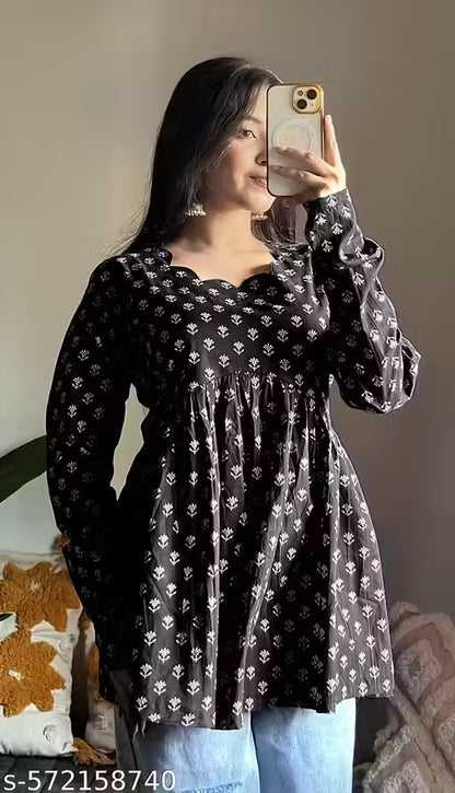 Printed Rayon fancy neck Cotton Top Short Kurti for womens Printed short top