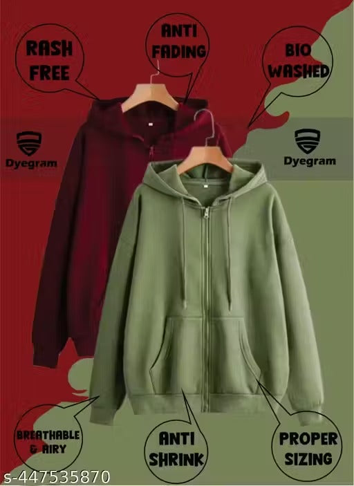 fabulous full sleeve unisex 100% fleece zipper hoodies combo for all of us.