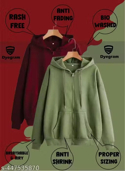 fabulous full sleeve unisex 100% fleece zipper hoodies combo for all of us.