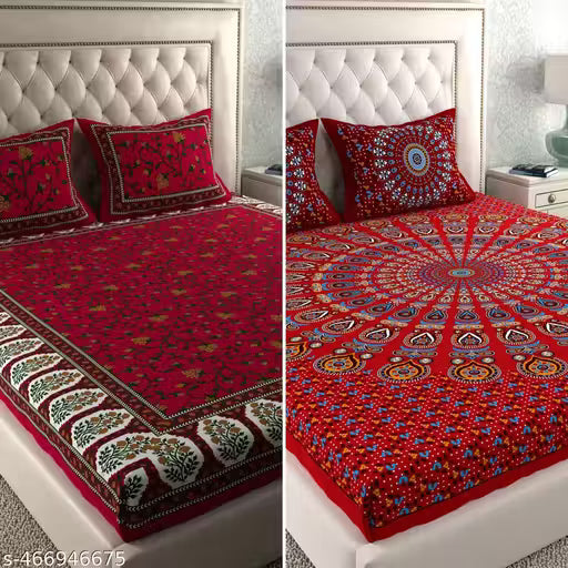 Jaipuri Cotton 2 Double Bedsheet With 4 Pillow Cover