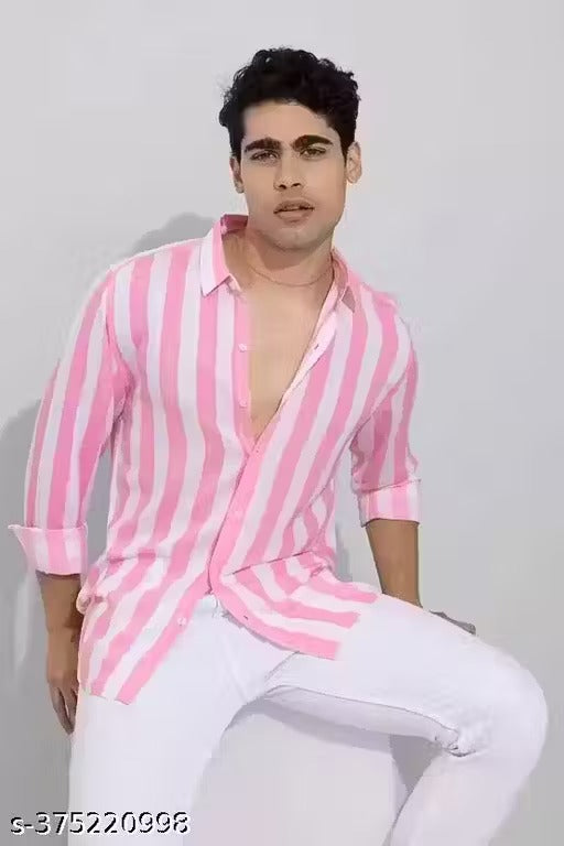 Classic Retro Men’s Striped Shirt – Cotton Blend