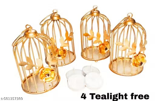 METAL BIRDCAGE TEALIGHT CANDLE HOLDER FOR HOME DECOR