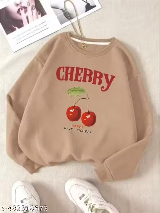 Women Sweatshirts Cherry Design Cream