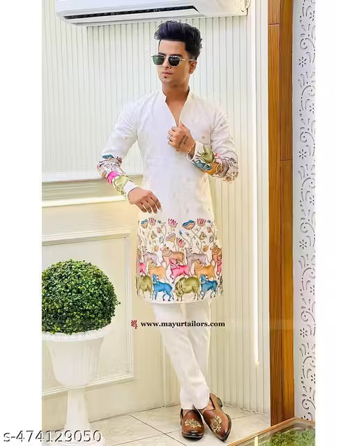 Divine Lotus Embroidered Kurta/Kurta for men