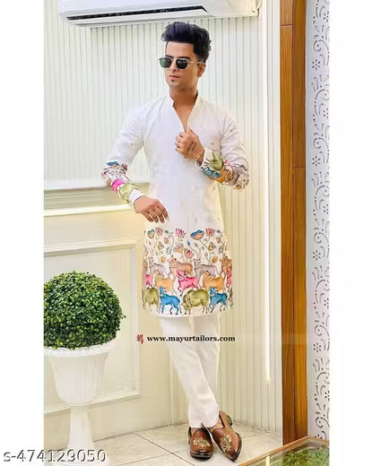 Divine Lotus Embroidered Kurta/Kurta for men