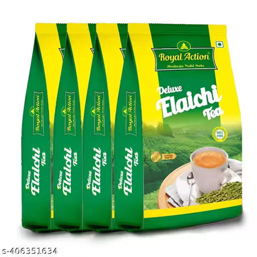 Royal Action Deluxe Pack of 4 Elaichi Tea | 4 Steel Spoons Free With this pack