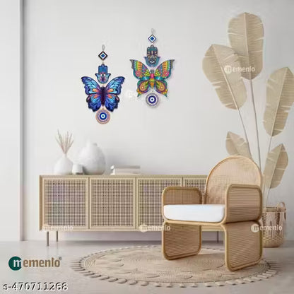 Memento New Trending Wooden Butterfly Evil Eye Hanging (Set of 2)