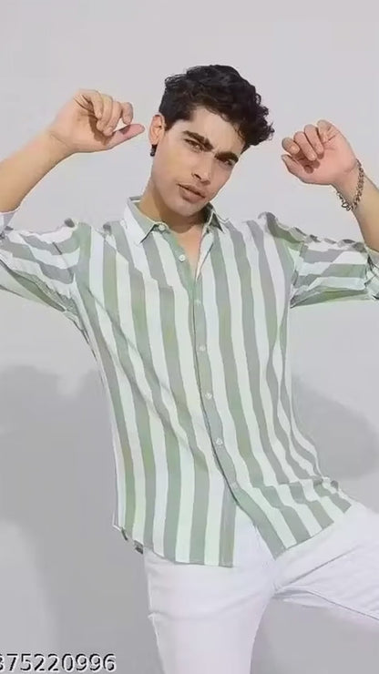 Classic Retro Men’s Striped Shirt – Cotton Blend