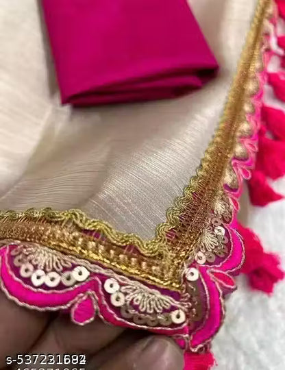 jimmi choo Organza Saree with Embroidered Border and Sequin Work