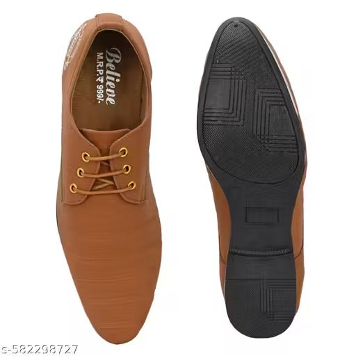Brown formal shoes Trendy Solid Formal Mesh leather Shoe For Men
