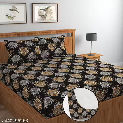 ENGUNIAS® Premium Cotton Blend Elastic Fitted Bedsheets with 2 King Size Pillow Covers