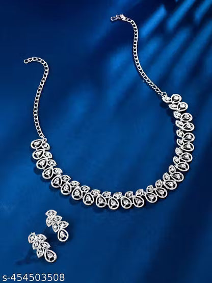Rhodium Plated Jewellery Set with White Austrian Diamond