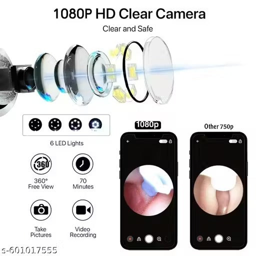 Earwax Removal Kit with 1080P HD Camera, WiFi Otoscope, LED Light & Ultra Fine 4.5mm Lens