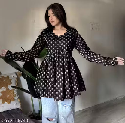 Printed Rayon fancy neck Cotton Top Short Kurti for womens Printed short top