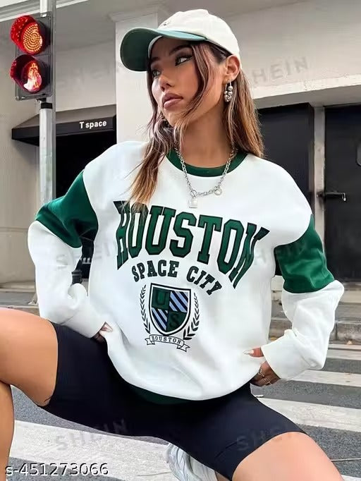 Printed Sweatshirt for Women Stylish Winter Wear Fleece Blend Sweatshirt