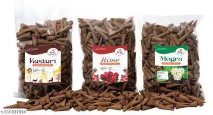 Incense Dhoop Cones mogra rose kasturi for pooja Natural chandan Fragrance Cones Pack Of 300gm scented cones dhoop incense cones