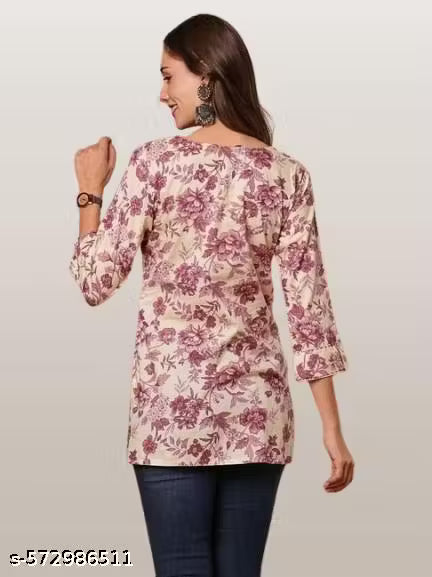 Women Pink Floral Printed Cotton Kurti