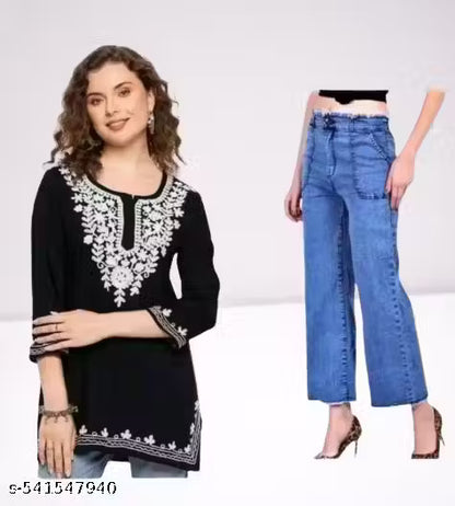 Greatful Amazing Beautiful Uniuqe Kurti With Jeans Combo