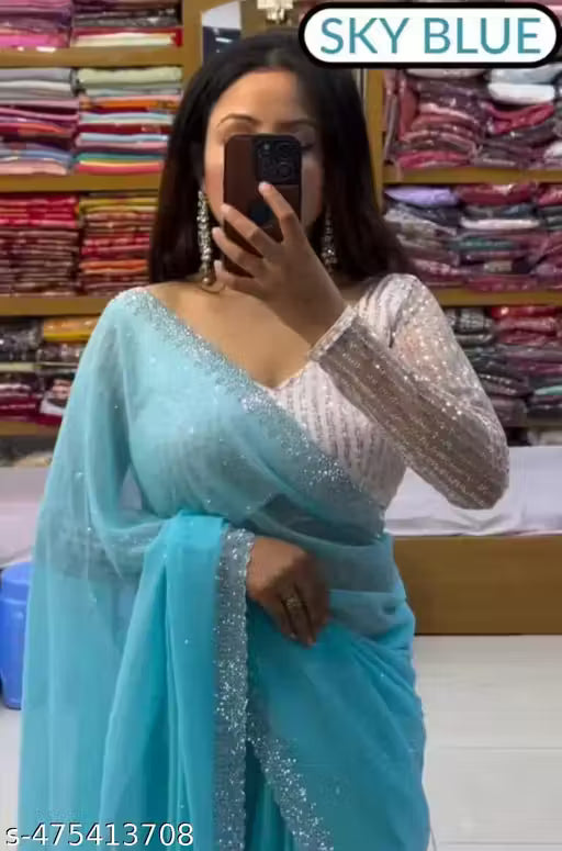 Gullak Women Fashion Georgette Diamomd Work Saree for Women