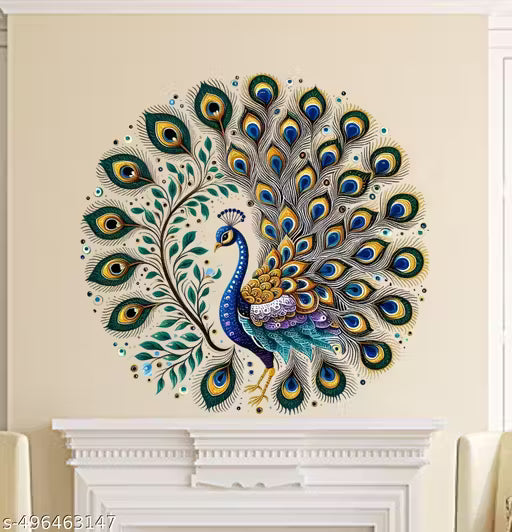 Ridit Creation ™ peacock painting Waterproof PVC Vinyl Decorative Wall Sticker For Living Room, Bedroom, Office