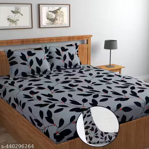 ENGUNIAS® Premium Cotton Blend Elastic Fitted Bedsheets with 2 King Size Pillow Covers