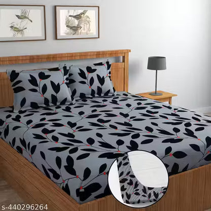 ENGUNIAS® Premium Cotton Blend Elastic Fitted Bedsheets with 2 King Size Pillow Covers