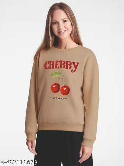 Women Sweatshirts Cherry Design Cream