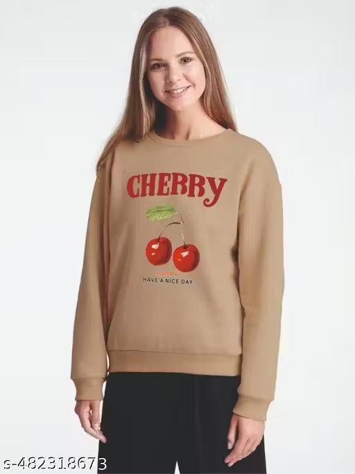 Women Sweatshirts Cherry Design Cream