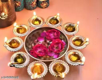Sonam Handicraft Flower Shape Diya Decorative Urli Bowl for Home