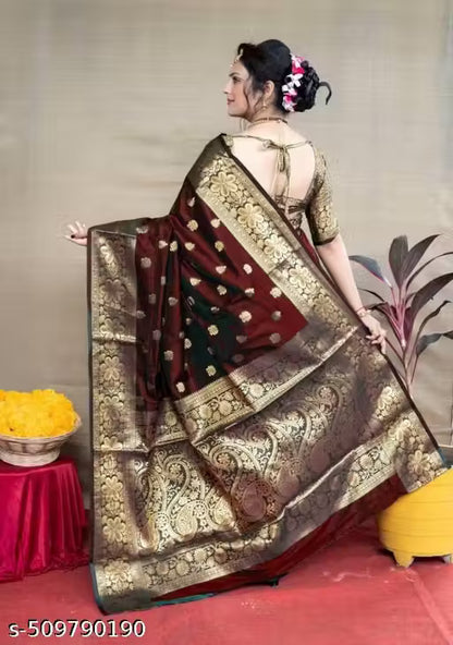 Premium Women's Jacquard Banarasi Silk Saree with Zari Woven Design, Ideal for Weddings & Festivals